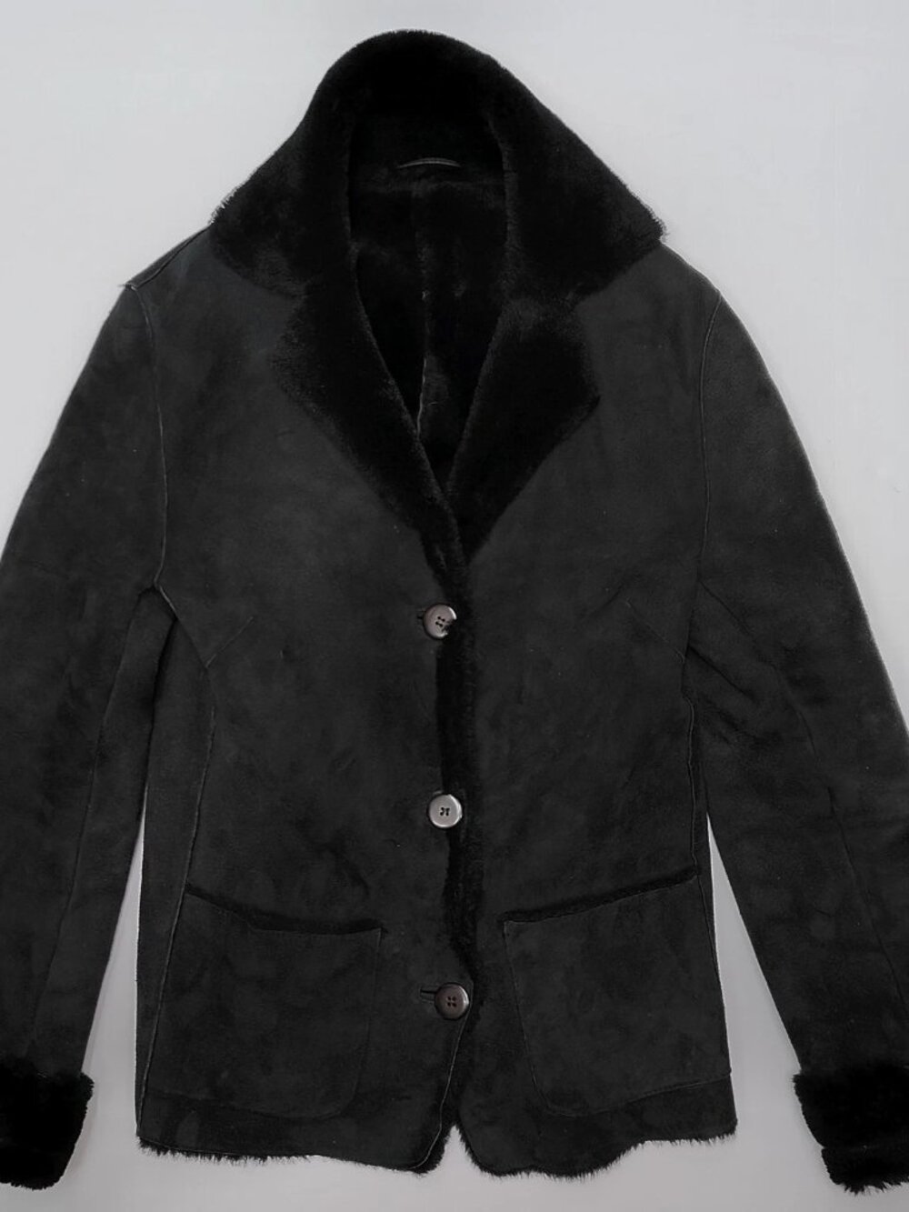 Barneys New York Womens S Black Suede Button Front Plush Lined Jacket